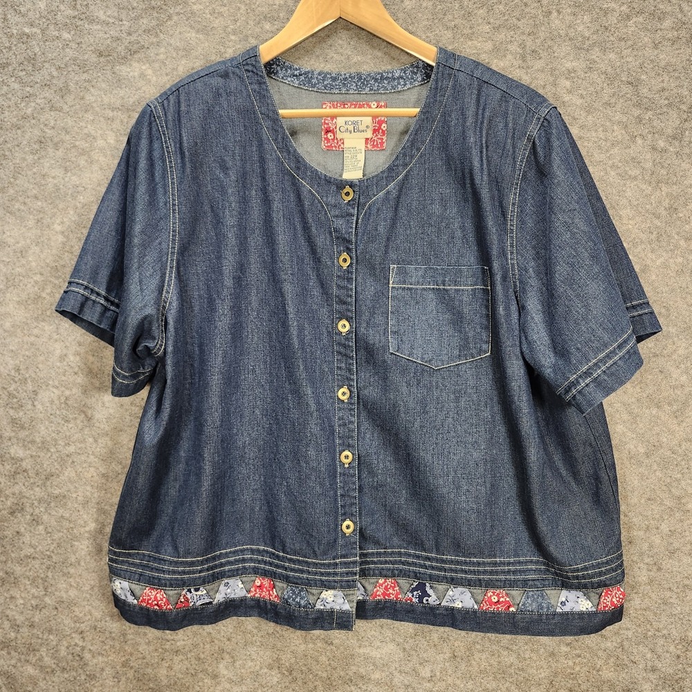 Koret City Blues VTG 2-Piece Set‎ Top & Pants Plus 22 W Blue Denim Patchwork - Picture 2 of 15